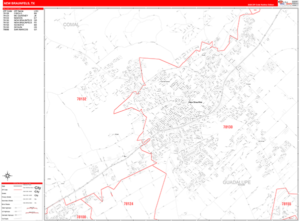 New Braunfels Zip Code Wall Map